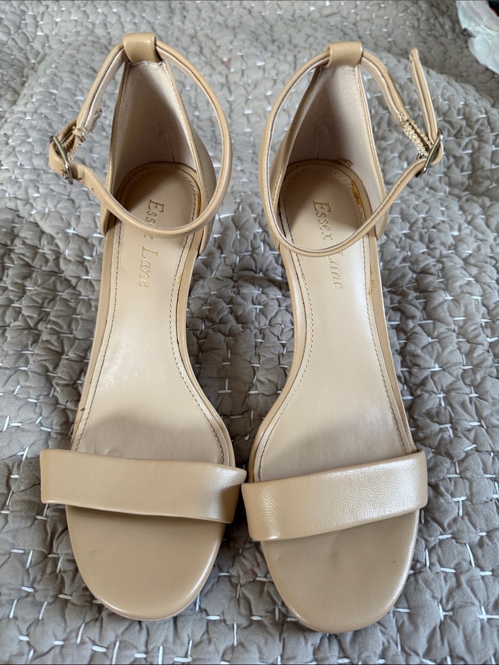 Essex Lane Neutral Beige Ankle-Strap Heels